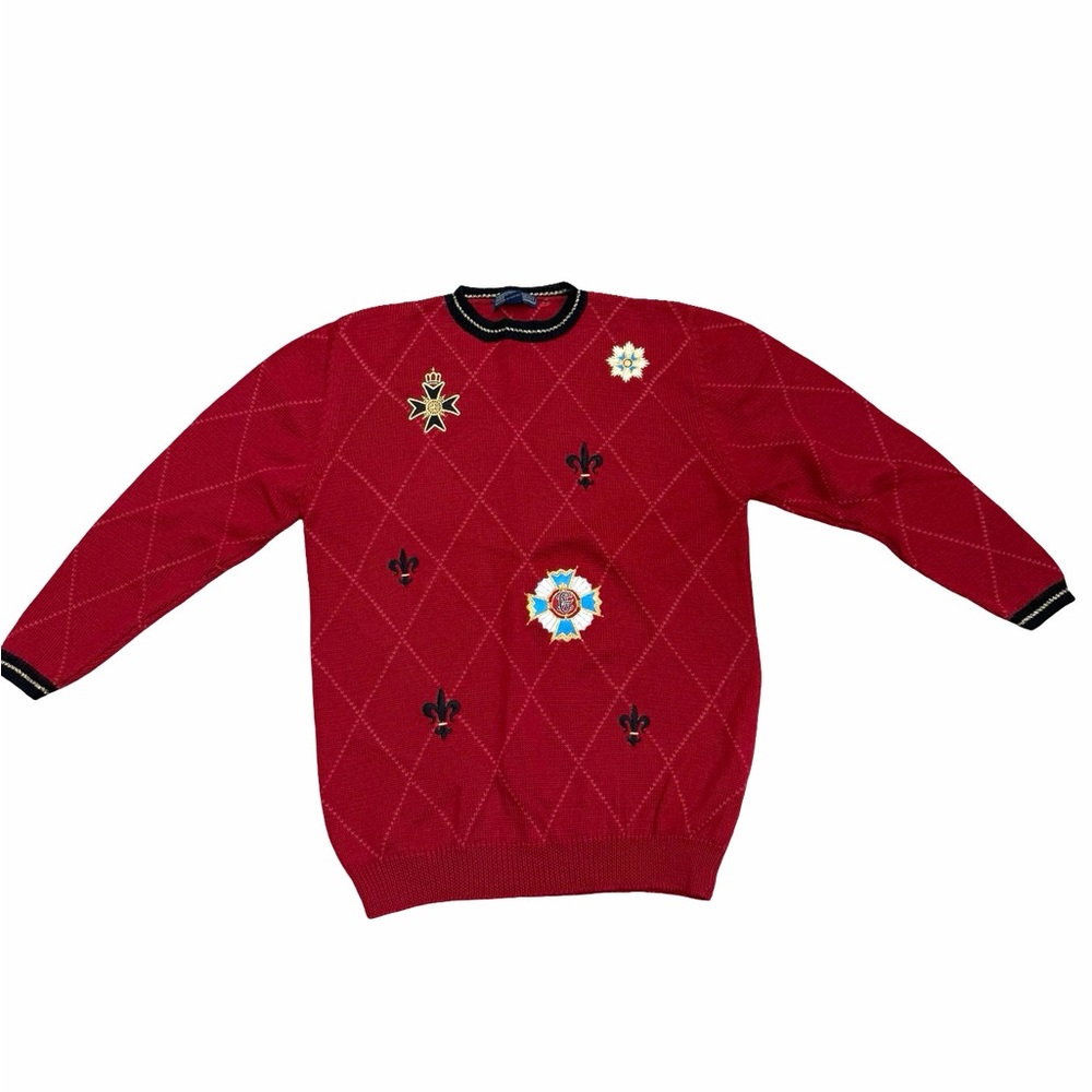 🎄✨ Herman Geist Wool Embroidered Argyle Sweater Medium ✨🎄